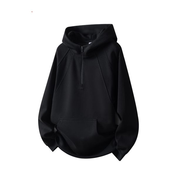 Pulse 3D Split Half-Zip Hoodie For Men, Autumn And Winter New Heavyweight Trendy Half-Turtle Neck Raglan Sleeve Hooded Jacket_viptrois.com