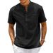 Baumwolle Leinen Hemd Männer Henley Neck Tasche Casual Strand Kurzarm Einfarbig Männlich Tops T-shirts Vintage Streetwear_viptrois.com