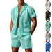 Men's Clothing Mesh Breathable Cool Leisure Suit Thin Men's Short Sleeved Shorts Two Piece Suit_viptrois.com