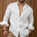Men's Clothing New Cotton And Linen Solid Color Men's Fashion Shirt Youth Casual Long Sleeve_viptrois.com