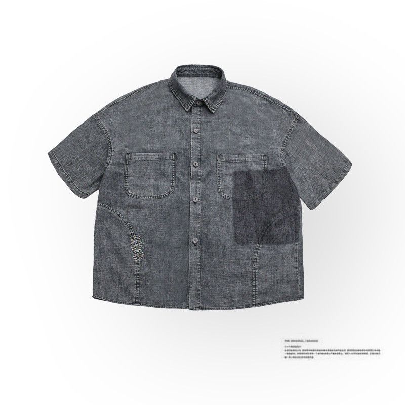 Men's Clothing Casual Shirt Old Washed Retro Fashion Workwear Short Sleeved Shirt_viptrois.com