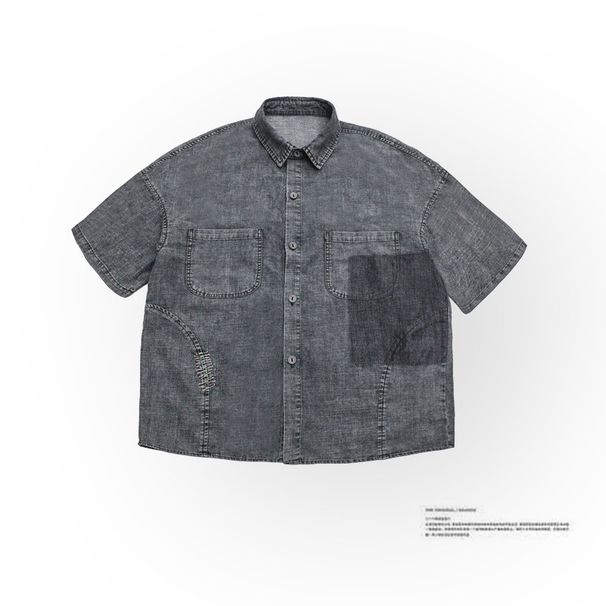 Men's Clothing Casual Shirt Old Washed Retro Fashion Workwear Short Sleeved Shirt_viptrois.com