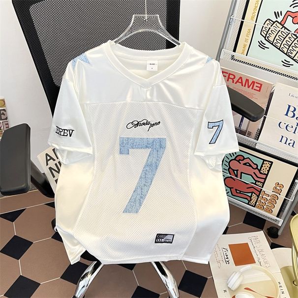 American-style V-neck No. 7 Sports Short-sleeve Unisex Summer Digital Jersey-style T-shirt, Niche Loose-fitting Top_viptrois.com