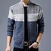 Pure Cross-Border Long Sleeve Stand Collar Color Block Striped Thick Cardigan Trendy Youth Men's Unique Knitted Sweater_viptrois.com