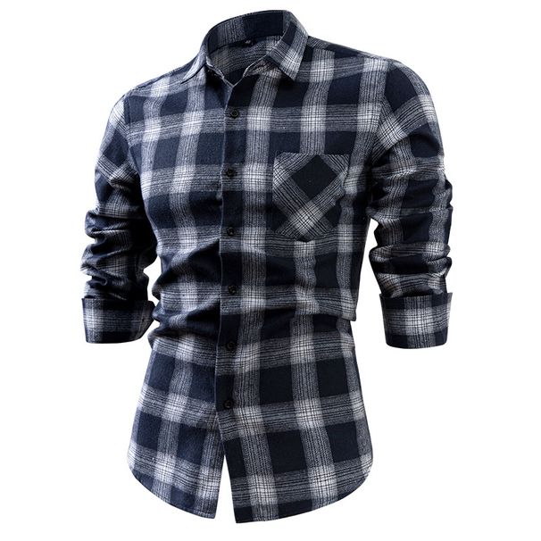 Men's Clothing Brushed Plaid Shirt Men's Long Sleeved Casual Shirt Men's Flannel Shirt Men's Cross Border Hot Selling_viptrois.com