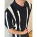 Men's Clothing Retro Hollow Vertical Striped Lapel Sweater Knitted Short Sleeve T Shirt_viptrois.com