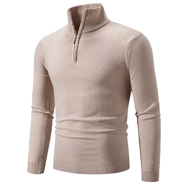 Loom Foreign Trade Half Turtleneck Sweater For Men, Autumn And Winter Solid Color Thick Stand Collar Slim Fit Zipper Knitted_viptrois.com
