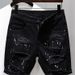 Summer Distressed Thin Denim Shorts, Men's Black Versatile, Washed Slim Fit, 5/4 Mid Length Pants, Trendy Brand Youth_viptrois.com