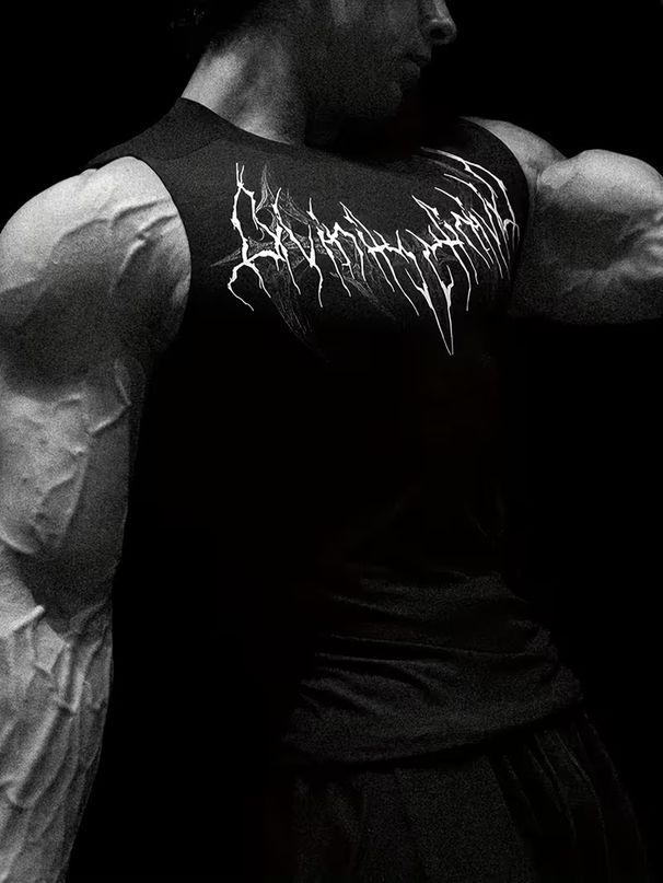 Men's Clothing Quick-Dry Compression Tank Top, Moisture-Wicking Sleeveless Shirt With Print For Workout & Running_viptrois.com