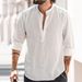 Men's Clothing Casual Stand Up Collar Solid Color Long Sleeved Shirt Bamboo Cotton And Linen Shirt_viptrois.com