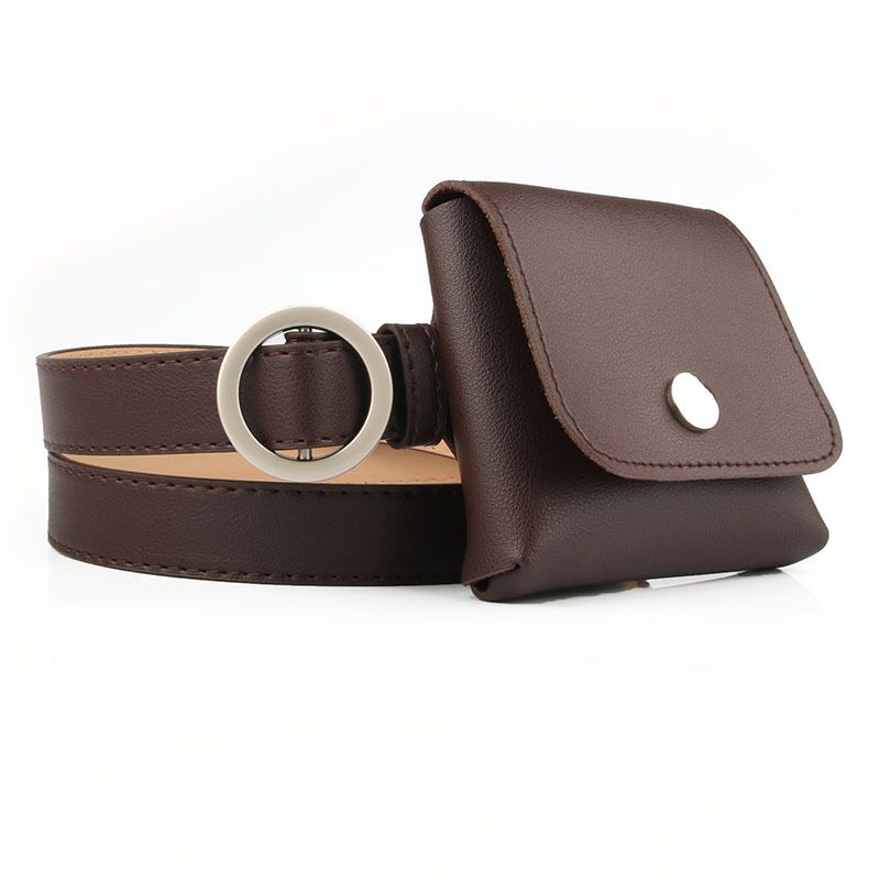 Women's Belts style personalized non-hole round buckle thin belt waist bag women's casual key coin purse belt pants wholesale_viptrois.com