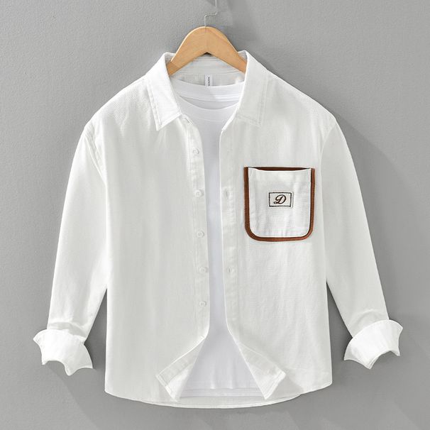 Cotton Shirt Men's Spring And Autumn Style Color Blocked Patch Bag Workwear, Cool And Fashionable Youth Long Sleeved Jacket_viptrois.com