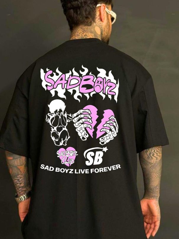 Playera 100% Algodón Peinado Cuello Redondo Modelo Sad Boyz Live Forever Unisex Junior H_viptrois.com