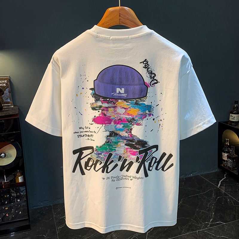 Men's Clothing Short Sleeved Ins Pure Cotton Tops Summer Men's Printed T Shirts Trendy Men And Women All Match Round Neck T Shirt Men_viptrois.com