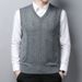 Men's Wool V-Neck Vest Knit Sleeveless Sweater For Dad, Solid Color Slim Fit Pullover For Casual & Business_viptrois.com