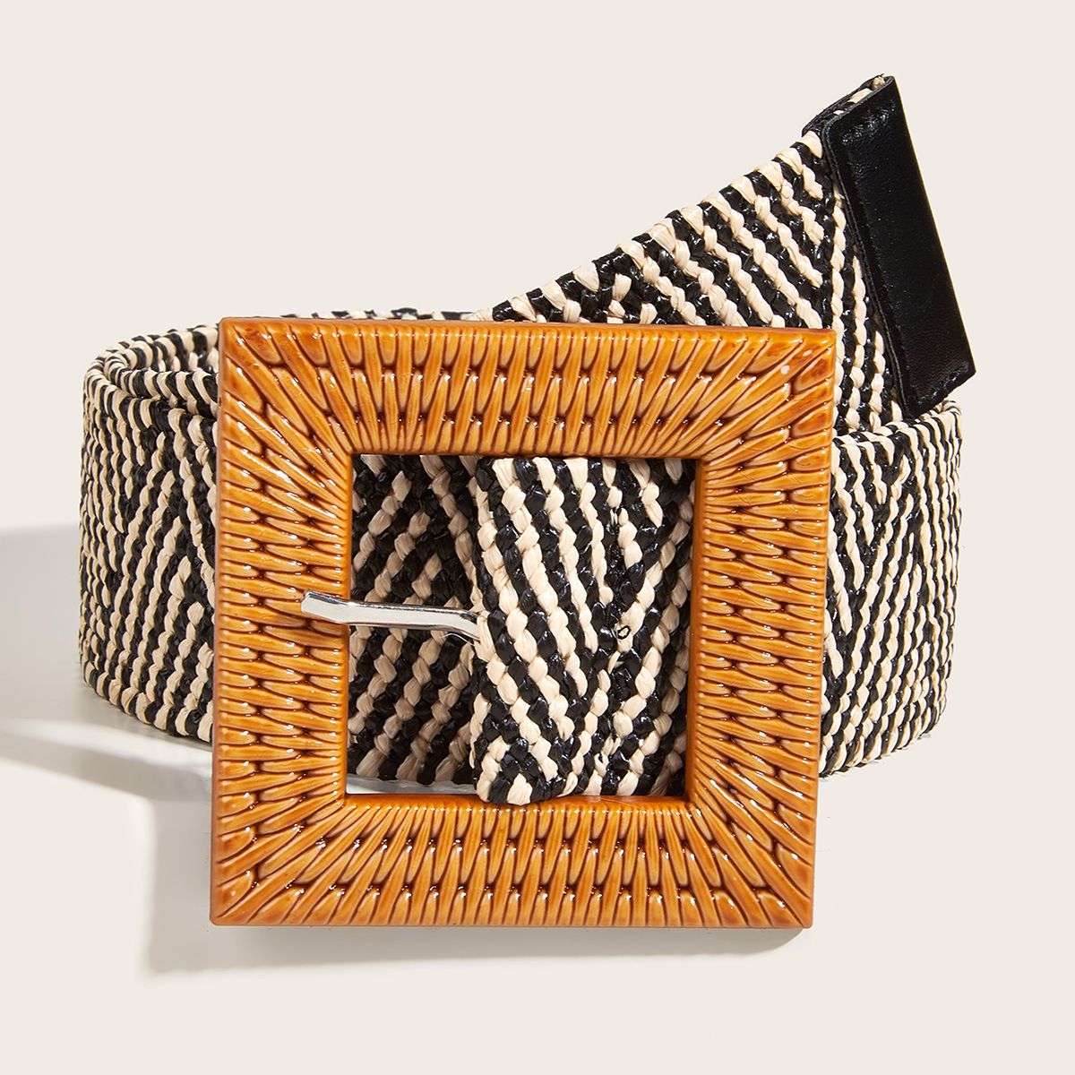 Women's Belts Summer Women's Zebra Check Elastic Braided Belt Fashionable And Versatile Square Buckle Elastic Decorative Belt_viptrois.com