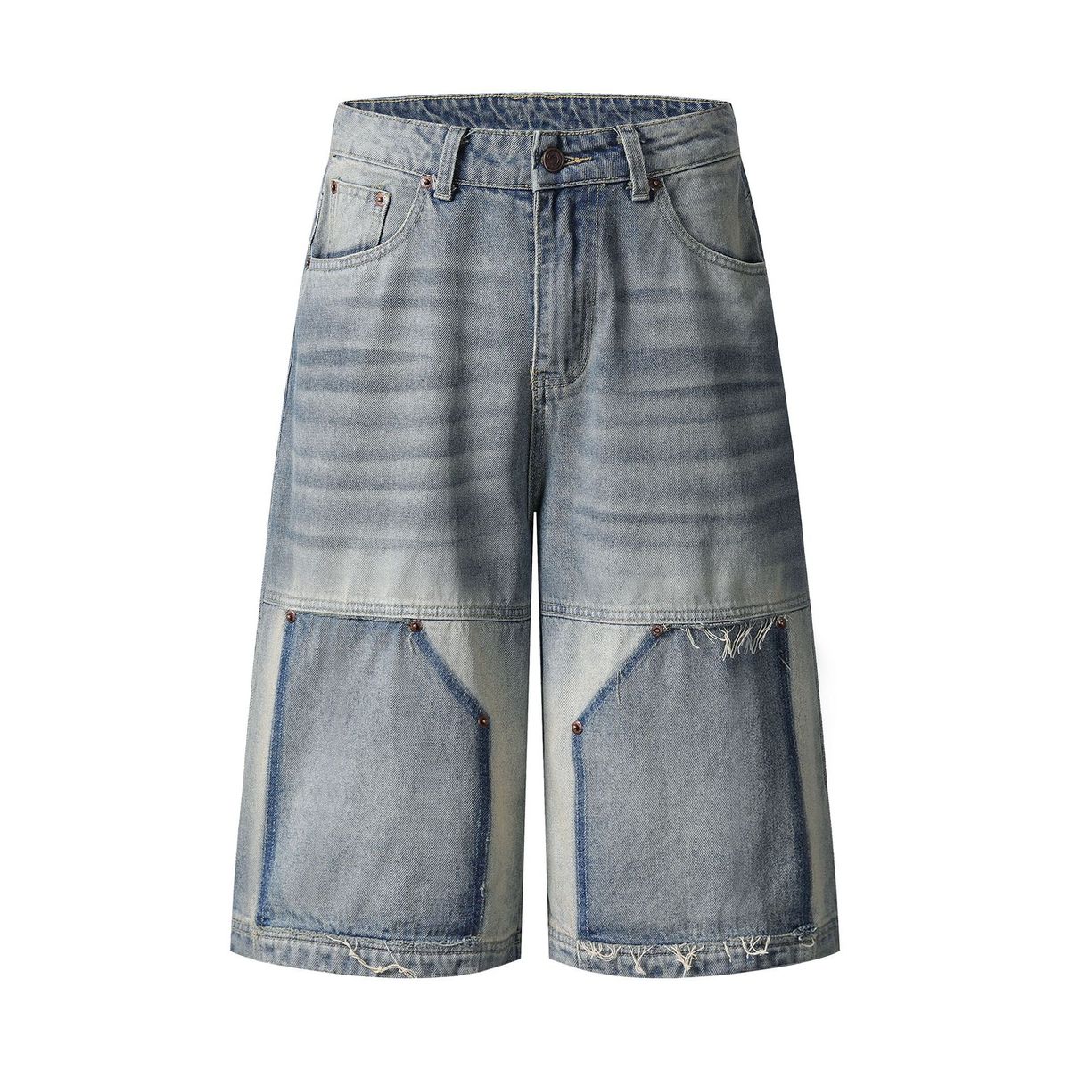 Men's Clothing Street Stitching Design Jeans Loose Trousers_viptrois.com