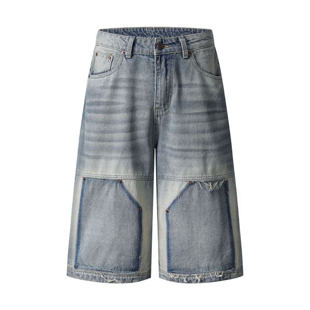 Men's Clothing Street Stitching Design Jeans Loose Trousers_viptrois.com