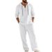 Men's Linen Lounge Set 2-Piece Comfort Outfit - Soft Breathable Long Sleeve Top And Pants, Relaxed Fit For Home & Casual Wear_viptrois.com