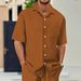 Men's Short Sleeve Shirt & Drawstring Trousers Set – Lightweight Polyester, European Fit (White/Apricot/Khaki/Brown/Black/Azure/Navy, S-XXXL)_viptrois.com