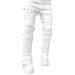 Black Stacked Jeans With Rips, Patches, Distressed Jeans, Streetwear, Men's Pants, Casual Slim Fit_viptrois.com