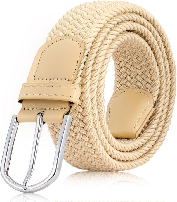 Stretch Women's Men's Elastic Fabric Adjustable Braided Belt Women With Gold Buckle For Jeans Trousers Shorts Dress_viptrois.com
