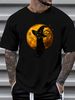 Scary Vintage Black Cat With Witch Hat Full Moon - Halloween T-Shirt Casual Breathable Print Round Neck Short Sleeve Streetwear Comfortable Top For Everyday Wear Women Top Graphic Tees Female Women Stretched Fashion Graphic Stylish Versatile Unisex_viptrois.com