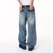 Men's Clothing | 2024 Summer New Products Retro Washed Blue Niche Design Graffiti Jeans_viptrois.com