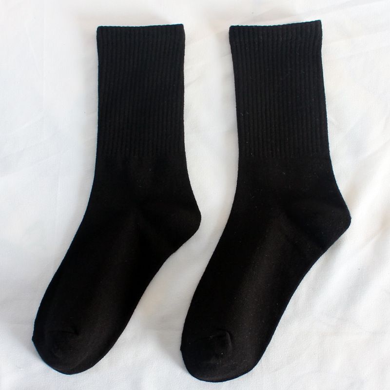 High Elastic Female Socks Student Black And White Mid-tube Socks Sports Wicking Cotton Socks Casual Solid Color Long Socks Female_viptrois.com