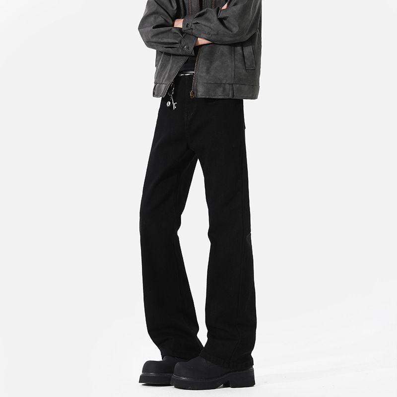 Cleanfit Spring And Autumn Stretch Black Curved Hem Flared Jeans For Men, Vibe American Style Slim Straight Pants_viptrois.com