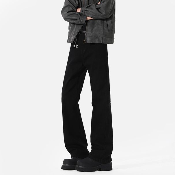 Cleanfit Spring And Autumn Stretch Black Curved Hem Flared Jeans For Men, Vibe American Style Slim Straight Pants_viptrois.com