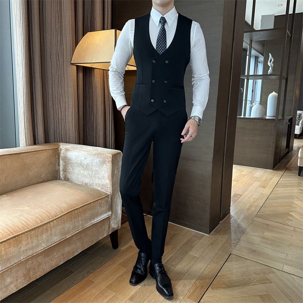 Men's Clothing Brown double breasted suit men's suit slim men's plus size suit three piece wedding groom's dress_viptrois.com