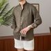 Men's Clothing Casual Breathable Pure Linen Long Sleeved Shirt Versatile Vacation Stand Up Collar Shirt Men's Henley Collar Top_viptrois.com