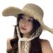 Lace Braided Straw Women's Summer Travel Big Brim Sun Seaside UV Protection Beach Hat_viptrois.com