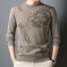 Autumn Winter Jacquard New Trendy Knitted Loose Thickened Sweater Men's Half Fleece Lined Round Neck Base Shirt_viptrois.com