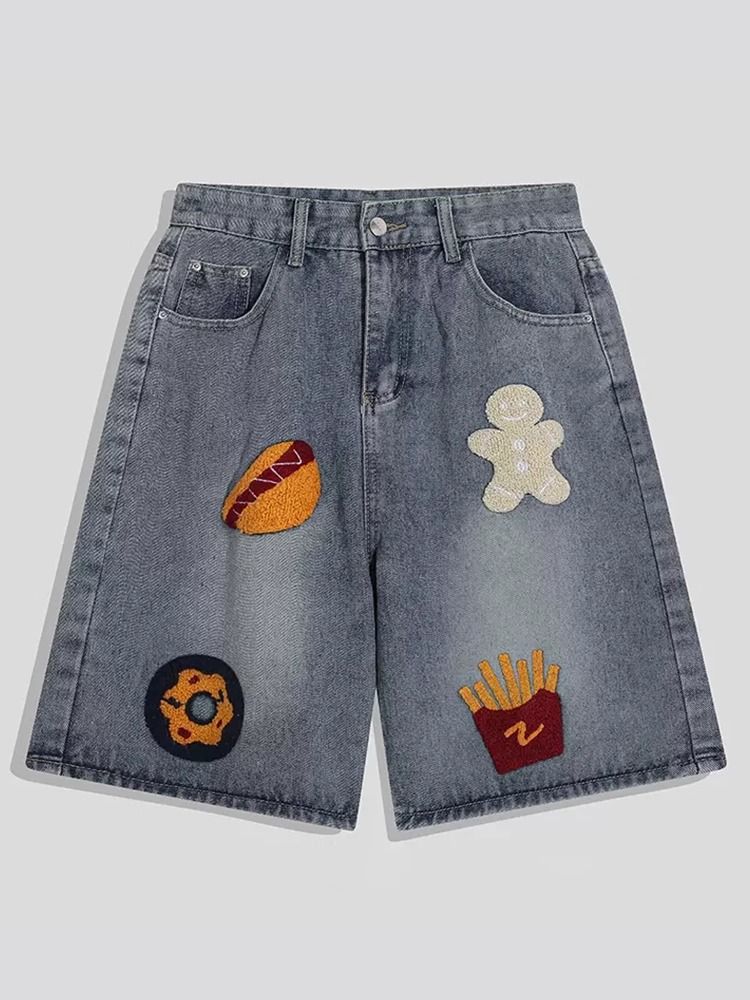 Men's Summer Loose Denim Shorts High Street Wide Leg Five Point Creative Design Embroidered Towel Trendy Brand_viptrois.com