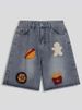 Men's Summer Loose Denim Shorts High Street Wide Leg Five Point Creative Design Embroidered Towel Trendy Brand_viptrois.com