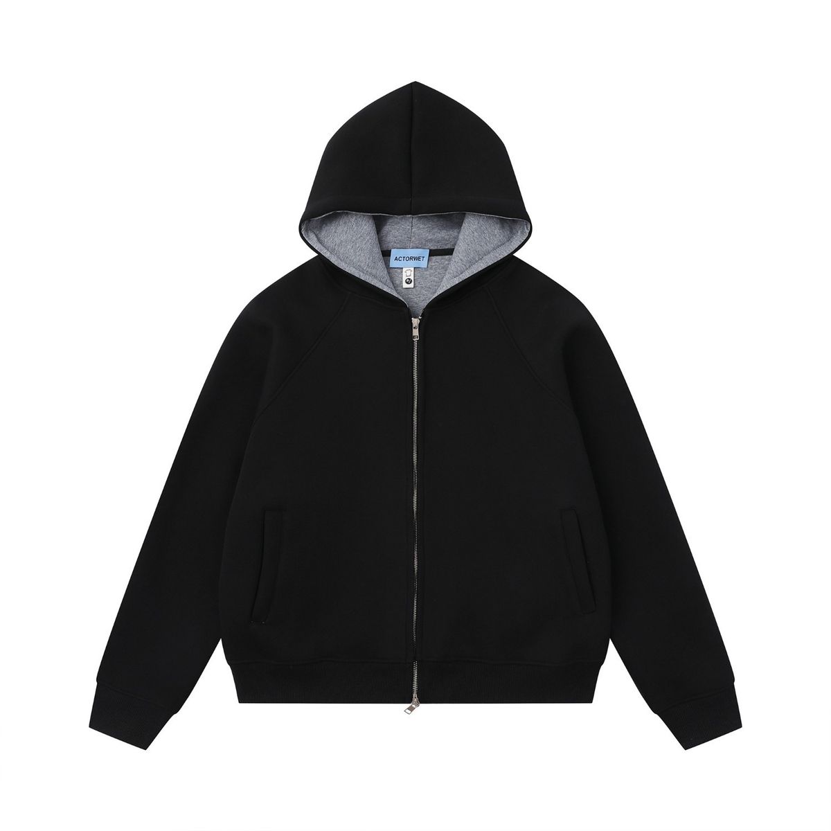 "Unisex Vintage Zip-Up Hoodie – Oversized Retro Streetwear With Ribbed Hem (Black/Grey)"_viptrois.com