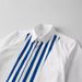 Men's Blue Striped Patchwork Short Sleeve Shirt – Slim Fit Casual Summer Top With Trendy Contrast Design_viptrois.com