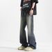 American High Street Washed Dark Blue Jeans For Men Summer Ins Trendy Brand Versatile Wide-Leg Straight Distressed_viptrois.com