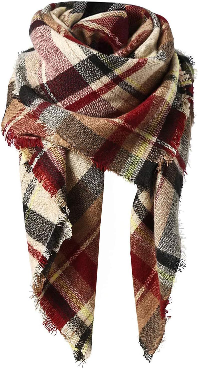 American Trends Womens Fall Winter Scarf Plaid Tassel Soft Warm Blanket Scarves Womens Shawl Wraps_viptrois.com