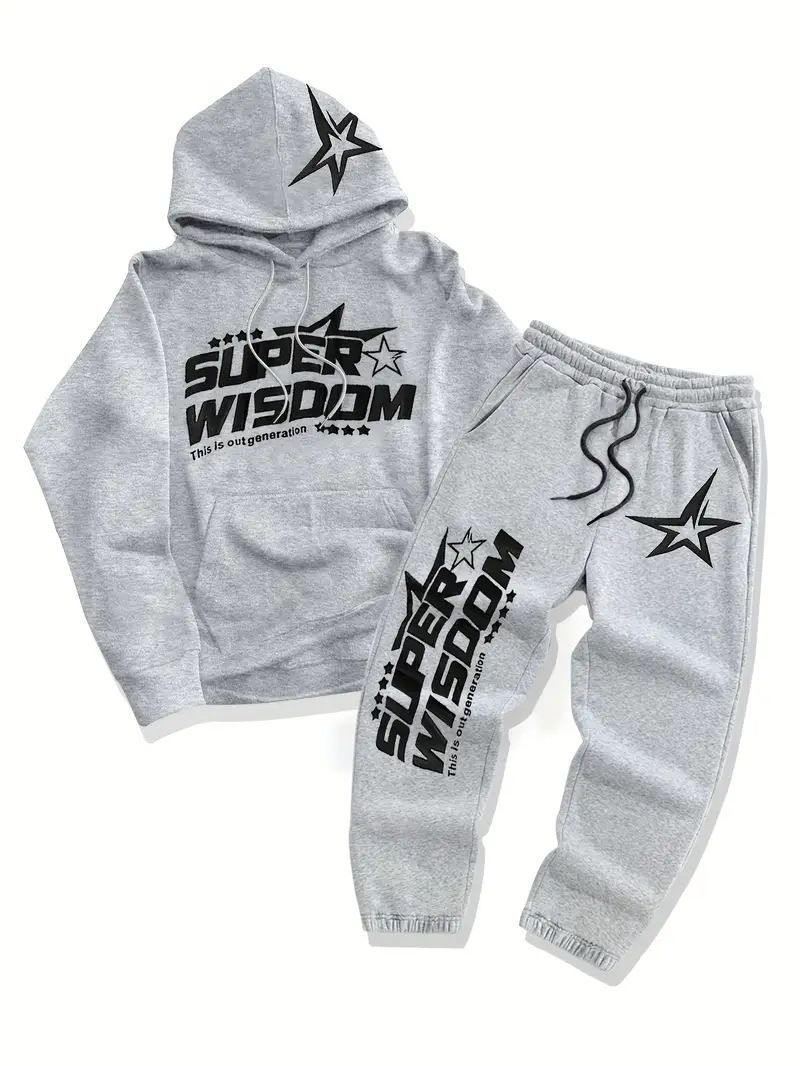 Trendy 3D Star Print Hoodie & Pants Set - Unisex Casual Streetwear For Spring & Autumn_viptrois.com