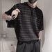 Men's Clothing Summer Design Wear New Cool Breathable Short Sleeved Men's Striped Hollow Stylist T Shirt Beach Travel Trend_viptrois.com