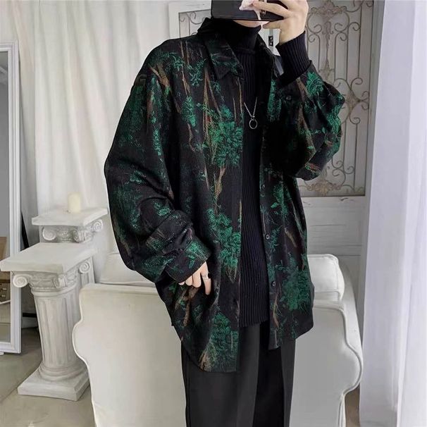 Nordmann Loose Long Sleeve Chic Retro Abstract Print Jacket Niche Nightclub Foreign Trade Internet Celebrity Fairy Shirt For Men_viptrois.com