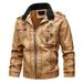 Winter Casual Round Hem Stand-up Collar Zipper, Winter Unhooded Black Blue Side Seam Pocket Leather Jacket_viptrois.com