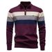 High Quality Fashion Casual Pullover Men's Cotton Stand Collar Half Zipper Splicing Long Sleeve Slim Keep Warm Sweater_viptrois.com