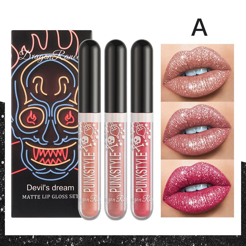 3-Piece Halloween Lip Makeup Set - Non-Stick, Shimmery Lipsticks In Purple And Black_viptrois.com