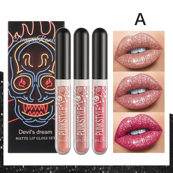 3-Piece Halloween Lip Makeup Set - Non-Stick, Shimmery Lipsticks In Purple And Black_viptrois.com