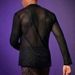 CT V-neck Sexy Stylish Men's Black Transparent Mesh Cardigan Long Sleeve Polo Shirt For Men_viptrois.com
