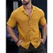 Men's Short Sleeve Casual Shirt – Lightweight & Breathable, Lapel Collar (Black/White/Brown/Camel/Orange, S-XXL)_viptrois.com